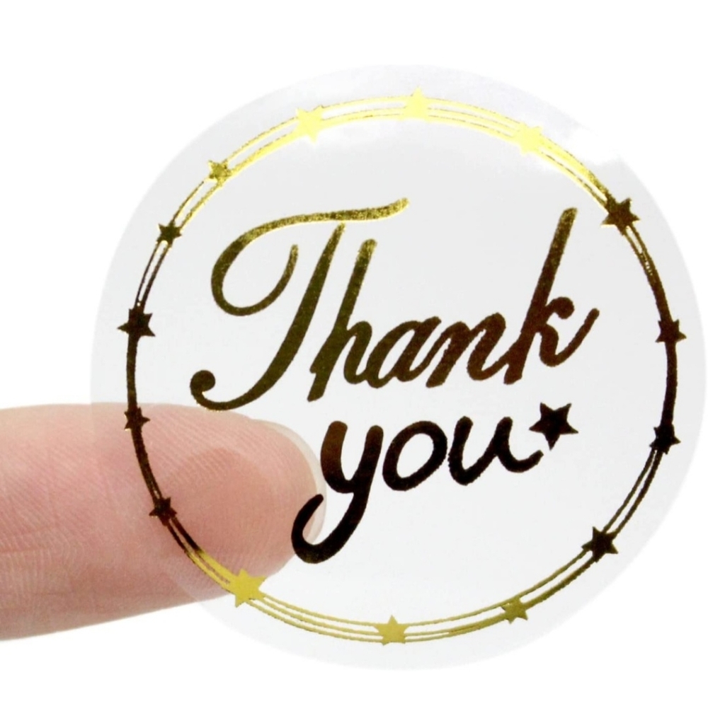 150 Round Transparent Gold Glitter Foil Seal Thank You Stickers 1.5"